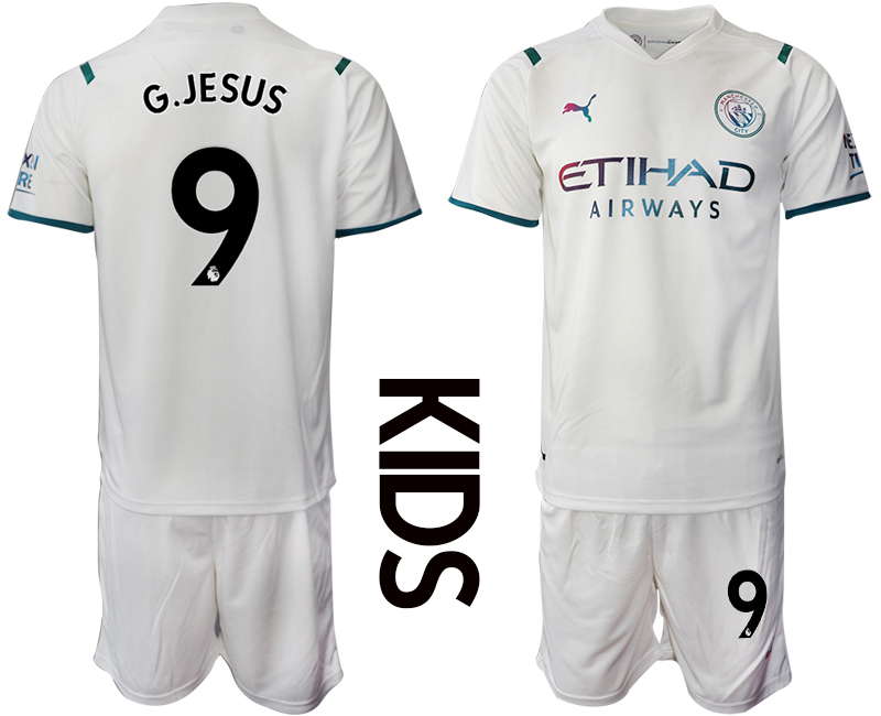 Youth 2021-2022 Club Manchester City away white #9 Soccer Jersey->youth soccer jersey->Youth Jersey